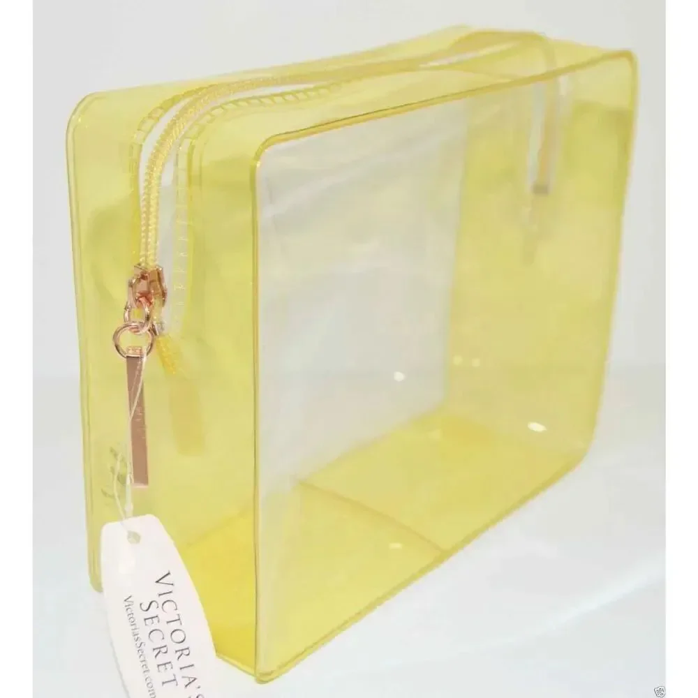 NWT Victoria's Secret Yellow Clear Make Up Cosmetic Bag Travel Pouch Organizer